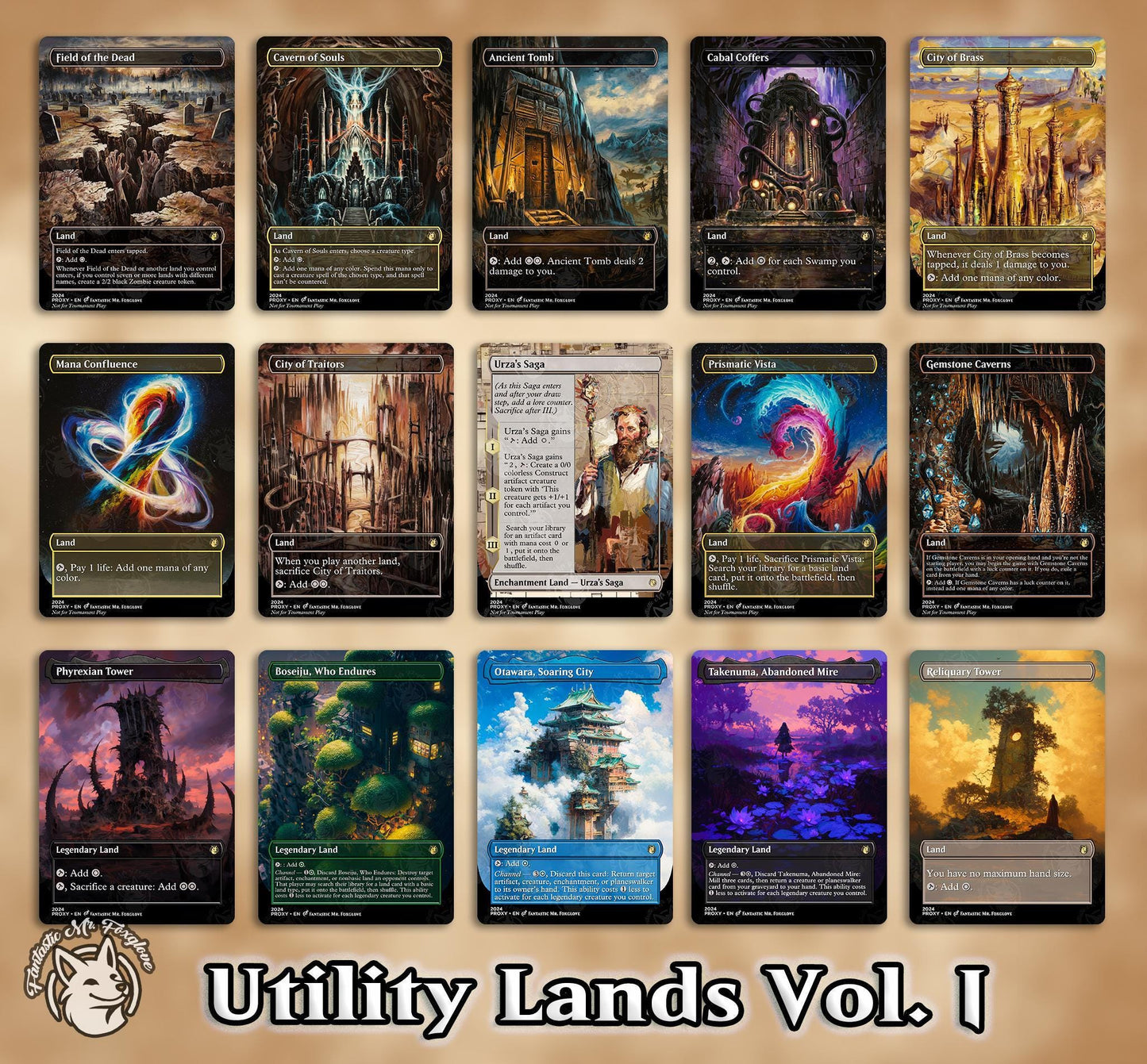 15+ Utility Lands | Proxy Cards — 2 Volumes! Buy Both for a Free Cmd Tower!—Tomb, Cradle, Coffers, Saga, City, Workshop, Bazaar, Academy