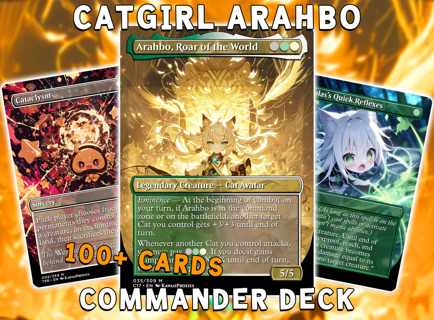 Chibi Catgirl MTG Deck - Arahbo EDH | Competitive Roar of the World | 100+ Premium Custom Cards