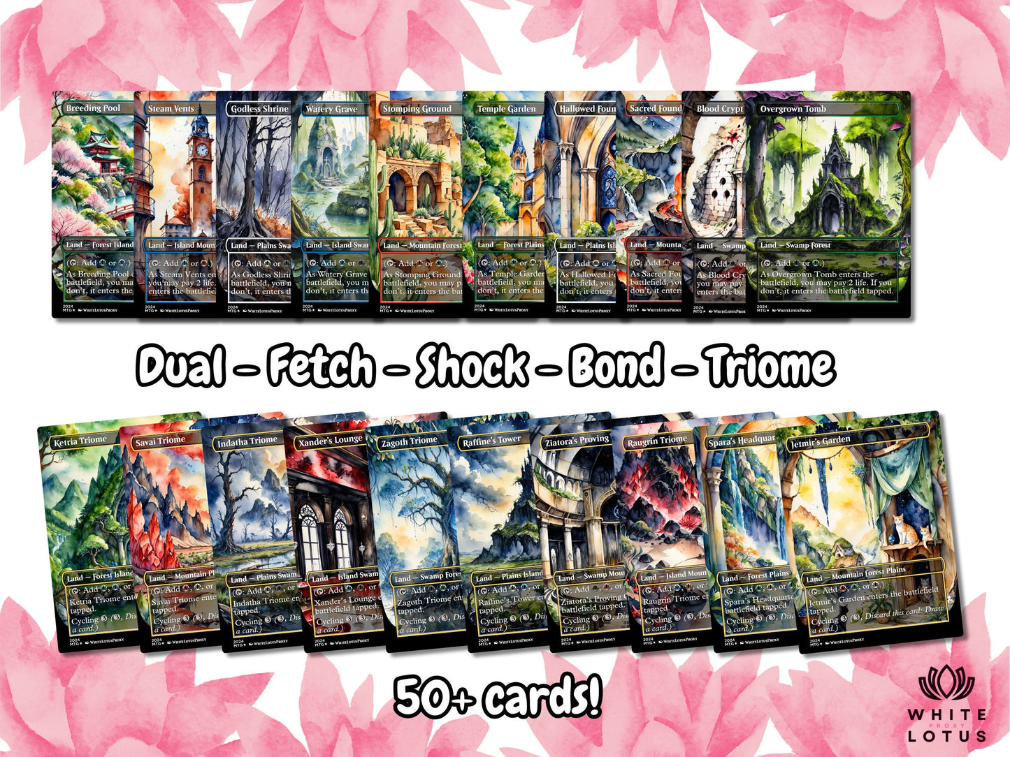 Mega EDH land pack (50+ cards) Anime watercolour lands set of 50 unique borderless custom proxy lands High quality lands for EDH or cEDH