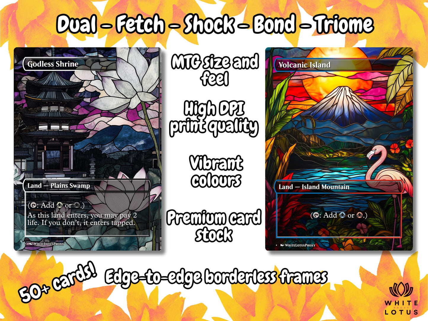 Mega EDH land pack (50+ cards) Stained Glass lands set of 50 unique borderless custom proxy lands High quality lands for EDH or cEDH