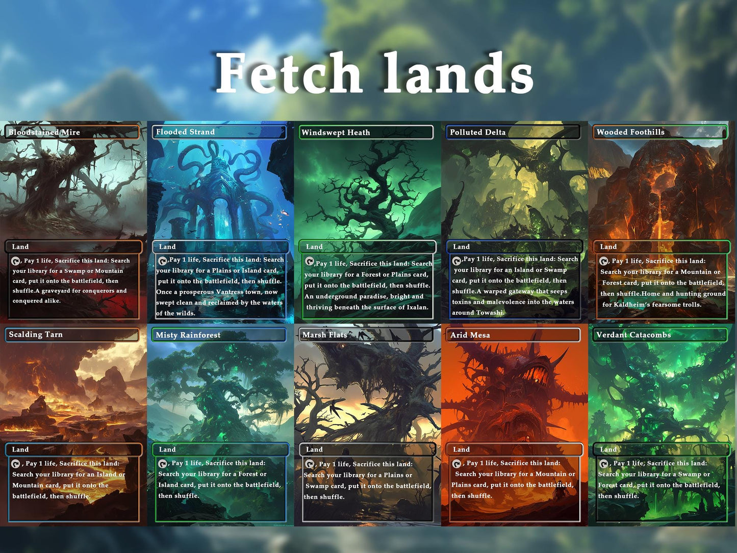 Mega Land pack (50+ cards) Anime watercolour lands set of 50 unique borderless custom proxy lands High quality lands