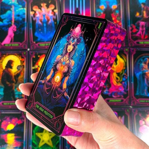 Neon Tarot Cards, 78 Tarot Cards, Original Tarot Cards for Beginners and Experts with Guide Book and Foil Edges, Fortune Telling Game