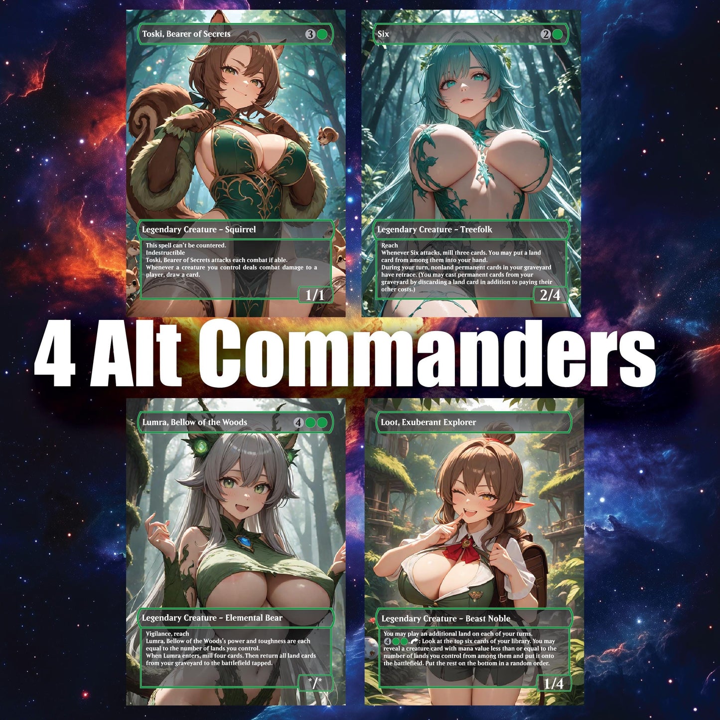Mono Green Waifu Wonderland – Custom Proxy MTG Commander Deck | Bristly Bill. Spiky, Sassy, Landfall Commander