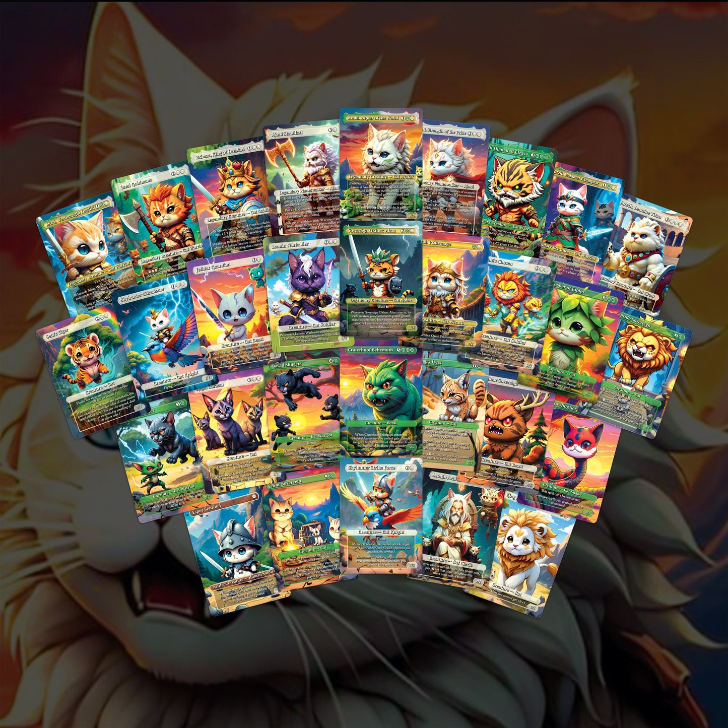 Cat Commander Tribal Deck, High Quality MTG Proxies for Commander EDH, Arahbo, Roar or the World Full 100 Card Deck with Custom Art + Bonus