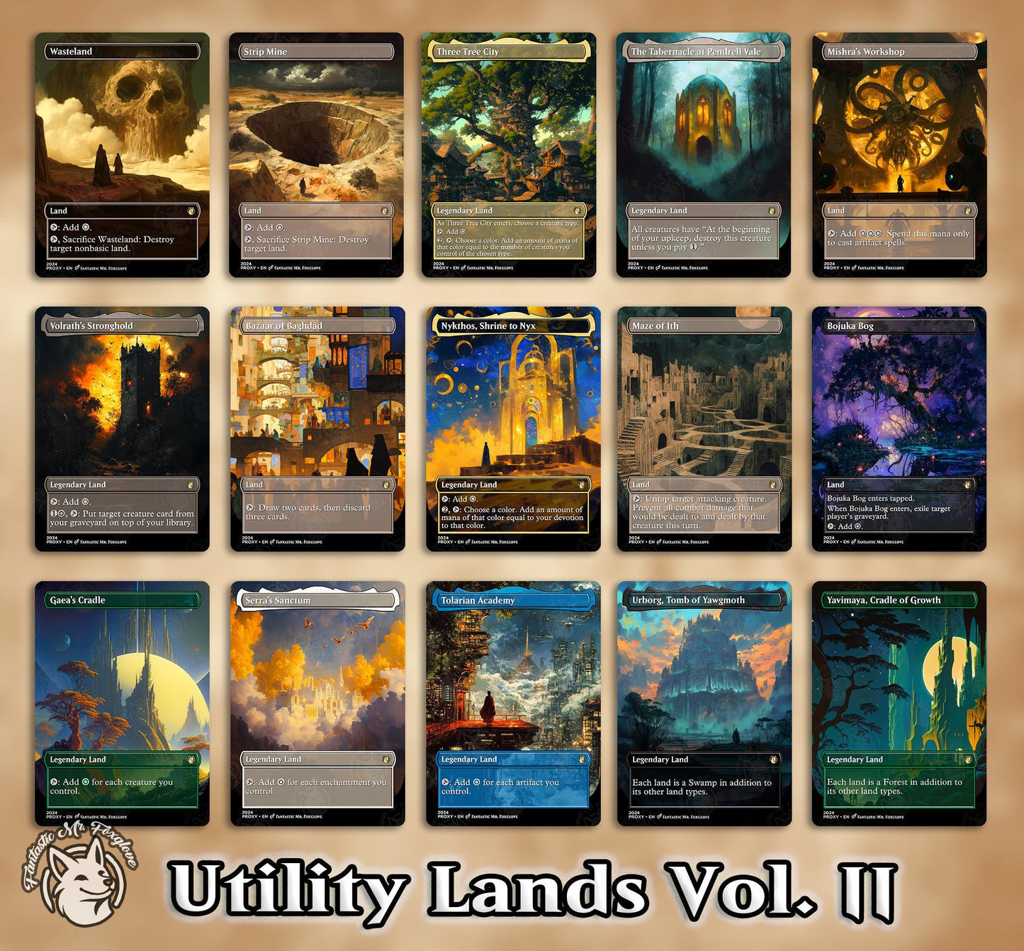 15+ Utility Lands | Proxy Cards — 2 Volumes! Buy Both for a Free Cmd Tower!—Tomb, Cradle, Coffers, Saga, City, Workshop, Bazaar, Academy