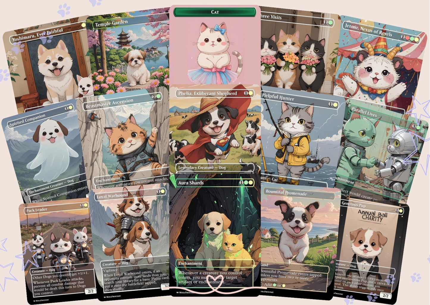Rin and Seri Cat Dog Proxy Commander EDH Deck, 100 Cards + 8 Free Tokens | Cute Custom Full Art | MuraProxyArt