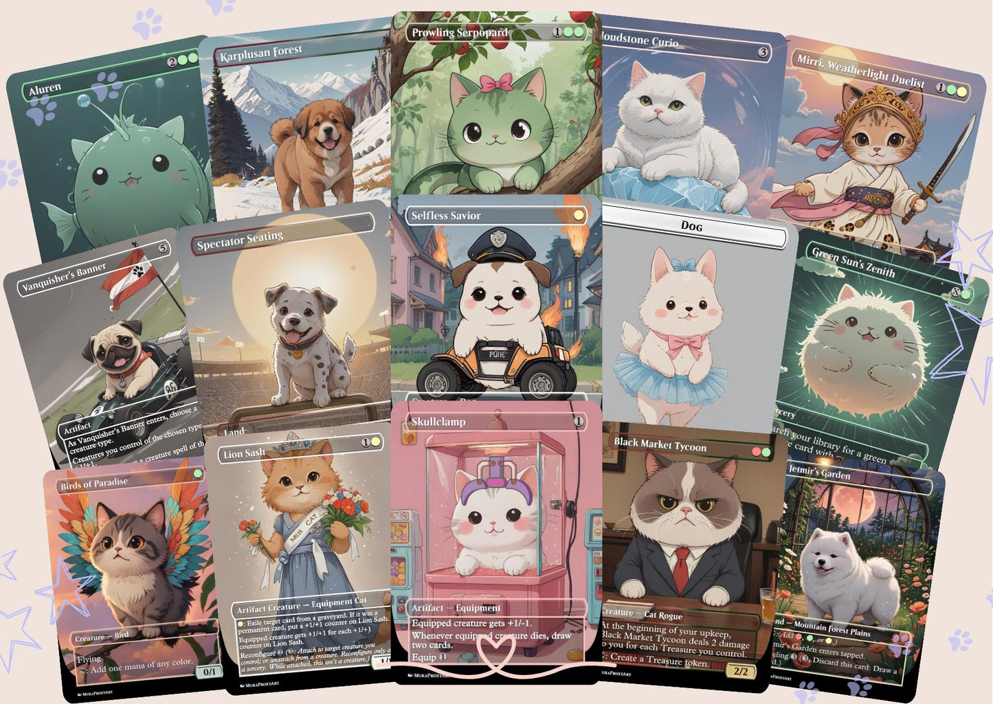 Rin and Seri Cat Dog Proxy Commander EDH Deck, 100 Cards + 8 Free Tokens | Cute Custom Full Art | MuraProxyArt
