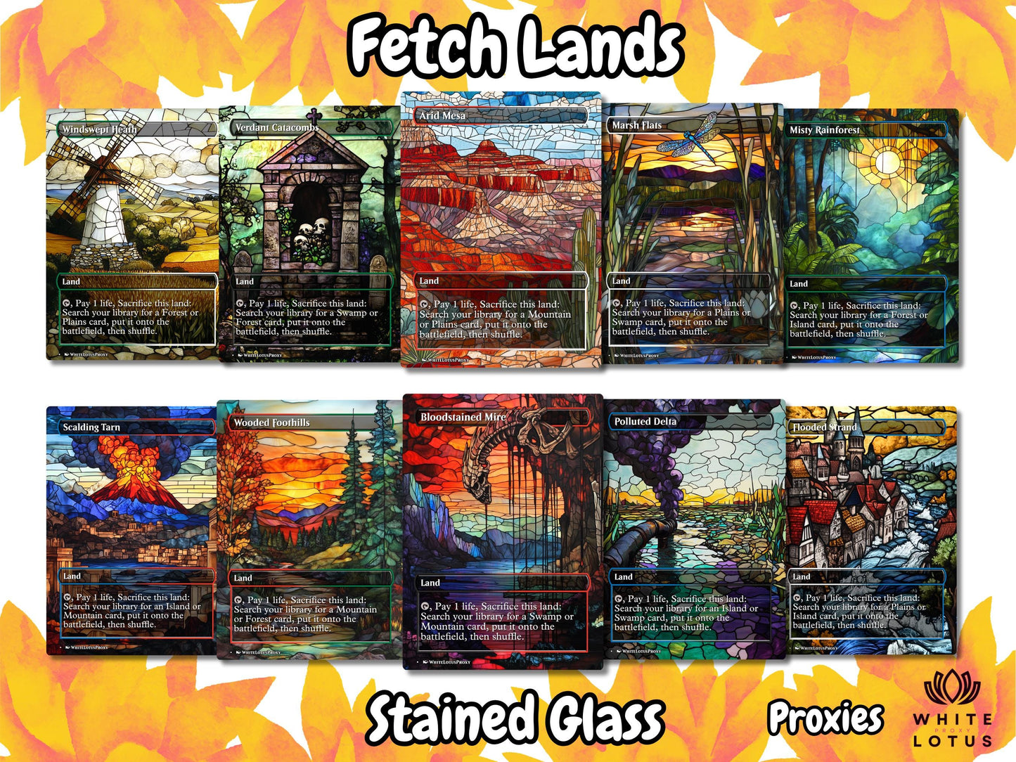 Mega EDH land pack (50+ cards) Stained Glass lands set of 50 unique borderless custom proxy lands High quality lands for EDH or cEDH