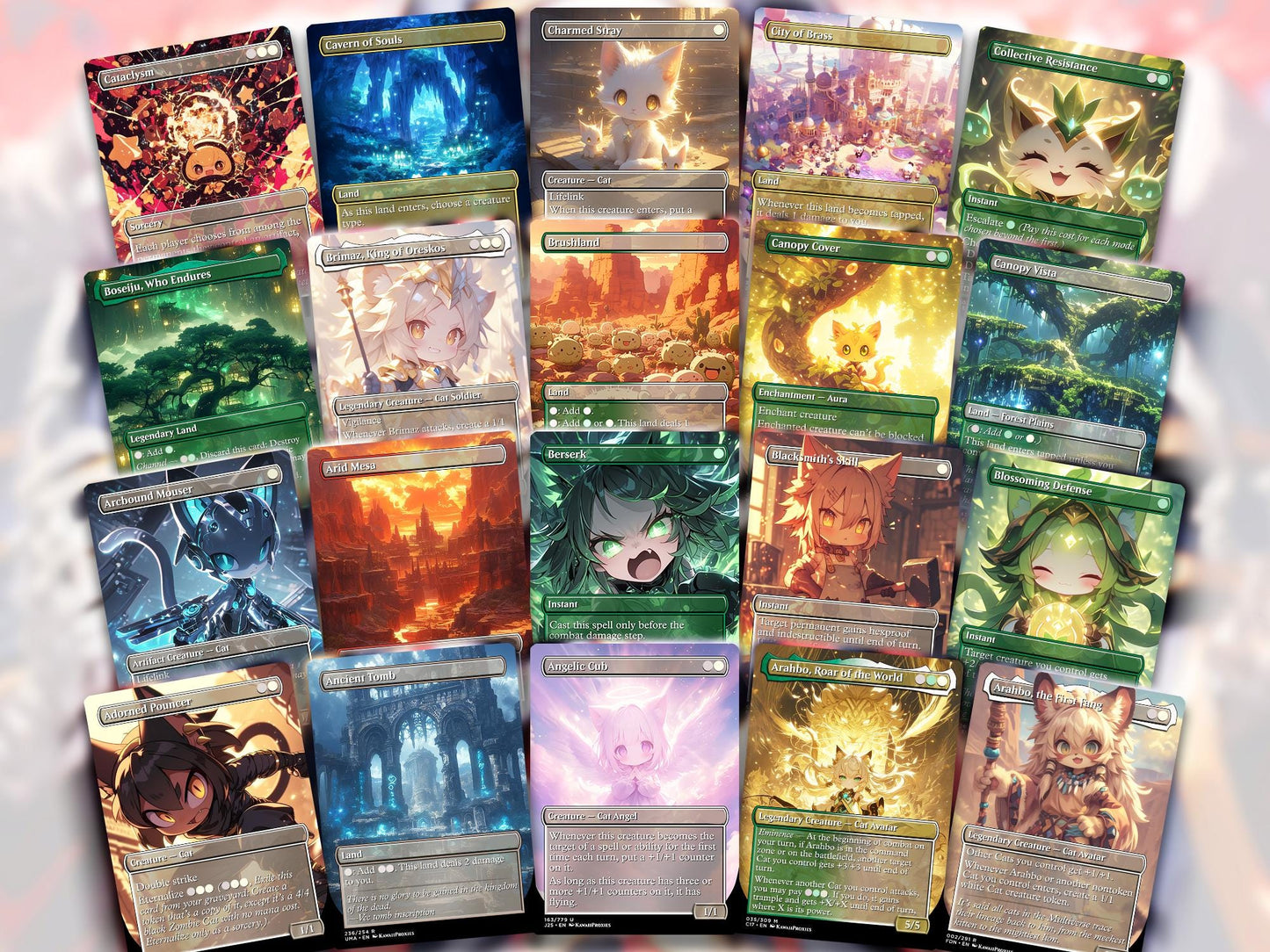 Chibi Catgirl MTG Deck - Arahbo EDH | Competitive Roar of the World | 100+ Premium Custom Cards
