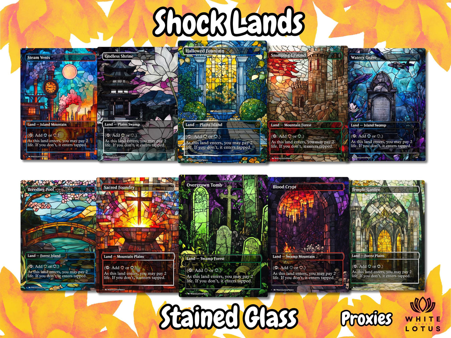 Mega EDH land pack (50+ cards) Stained Glass lands set of 50 unique borderless custom proxy lands High quality lands for EDH or cEDH