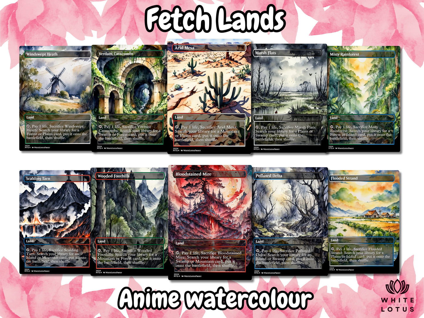 Mega EDH land pack (50+ cards) Anime watercolour lands set of 50 unique borderless custom proxy lands High quality lands for EDH or cEDH