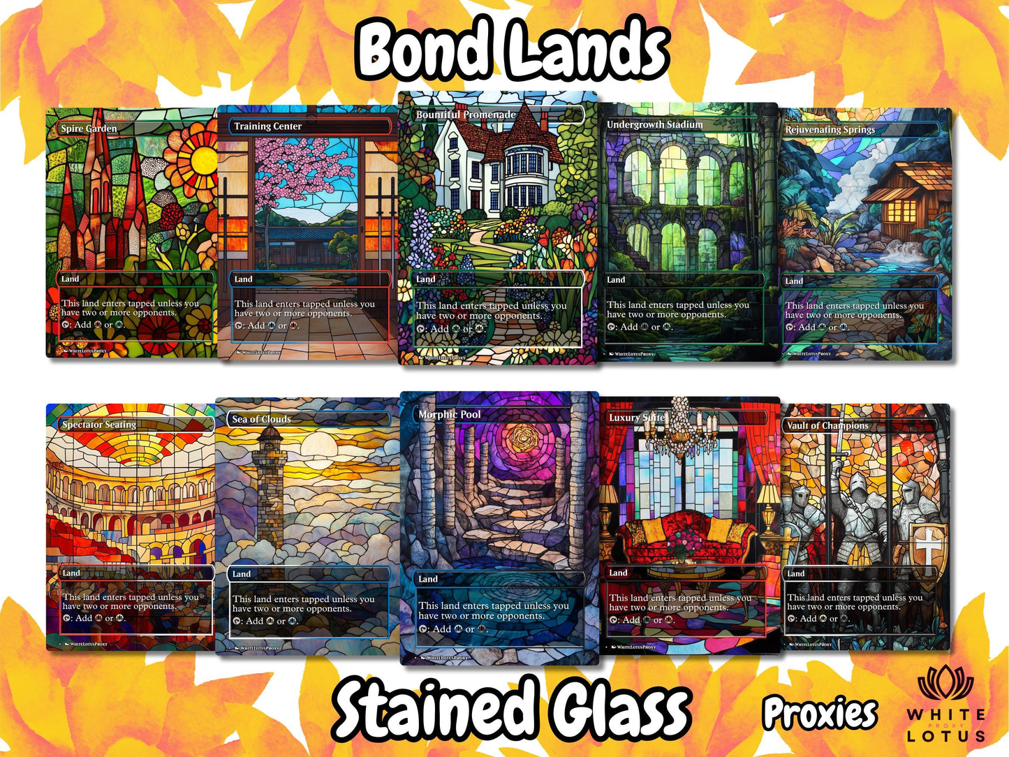 Mega EDH land pack (50+ cards) Stained Glass lands set of 50 unique borderless custom proxy lands High quality lands for EDH or cEDH