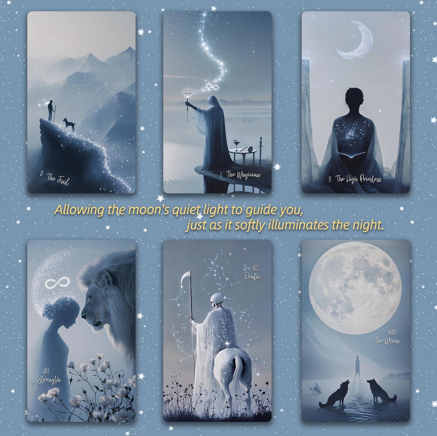 Moonlight Dream Tarot | 78 Tarot Cards Deck, 4 Extra Cards, for Beginner, Silver laser edge, Tarot Deck Gifts
