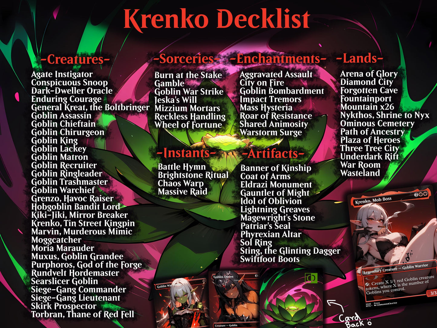 Goblin Tribal Commander Deck Krenko Mob Boss Complete EDH Deck Proxy Deck