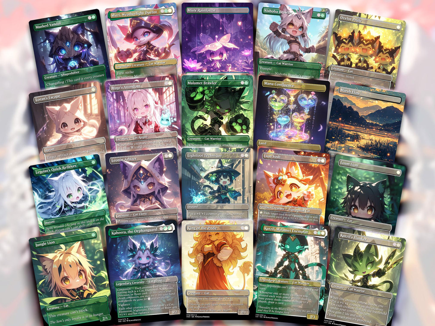 Chibi Catgirl MTG Deck - Arahbo EDH | Competitive Roar of the World | 100+ Premium Custom Cards