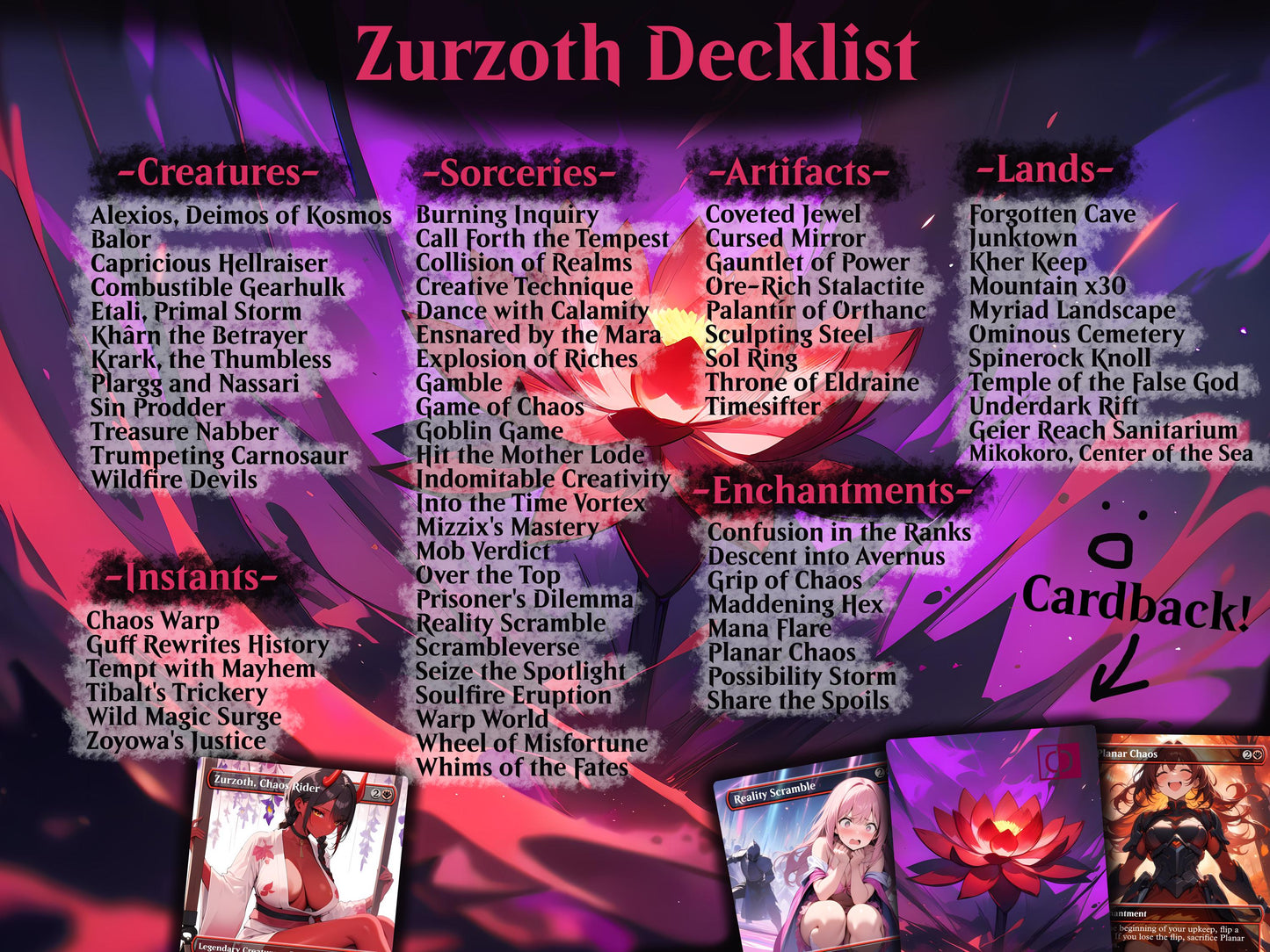 Chaos Commander Deck Zurzoth Custom MTG Cards Premium Proxy Cards Complete EDH Deck Premium Quality