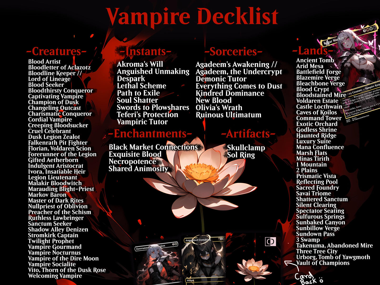 Vampire Tribal Commander Deck Edgar Markov Complete EDH Deck Proxy Deck
