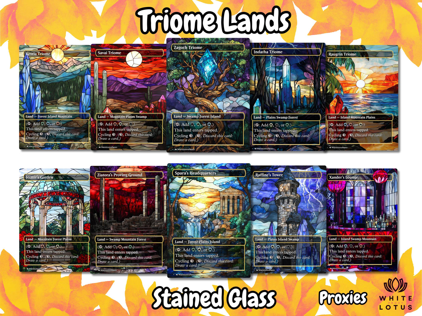 Mega EDH land pack (50+ cards) Stained Glass lands set of 50 unique borderless custom proxy lands High quality lands for EDH or cEDH