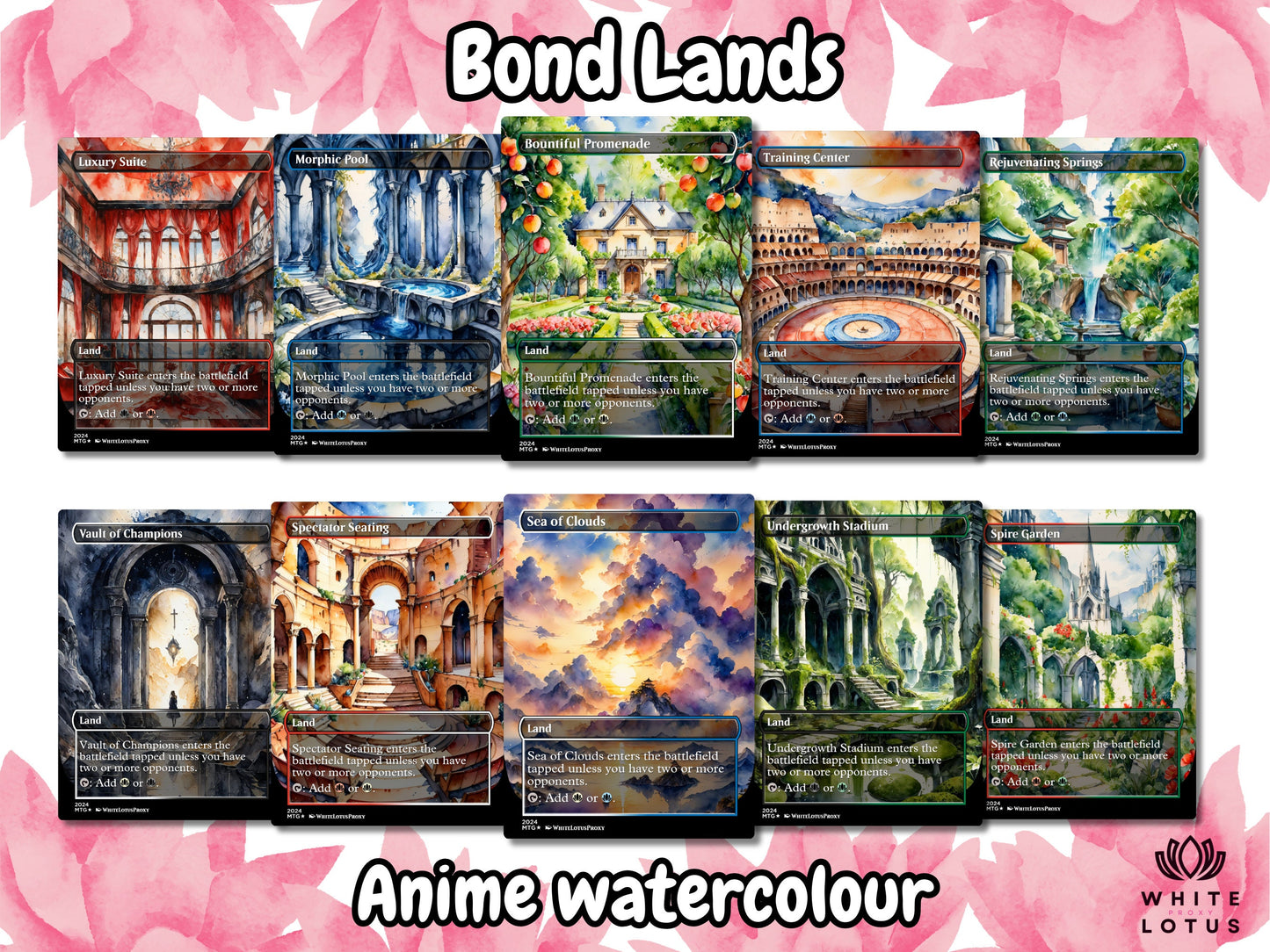Mega EDH land pack (50+ cards) Anime watercolour lands set of 50 unique borderless custom proxy lands High quality lands for EDH or cEDH