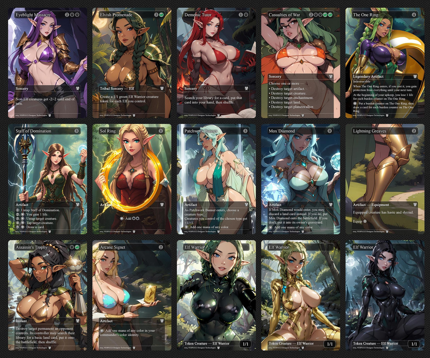 Lathril Blade of the Elves EDH Anime Style Waifu Proxy Deck Custom Proxy Elf Tribal Elves High Quality Cards, 120 Cards, 18 Sideboard Cards