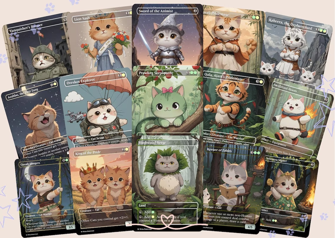 Arahbo Cat Tribal Proxy Commander Deck, 100 Cards + 14 Free Tokens | Cute Custom Full Art | MuraProxyArt