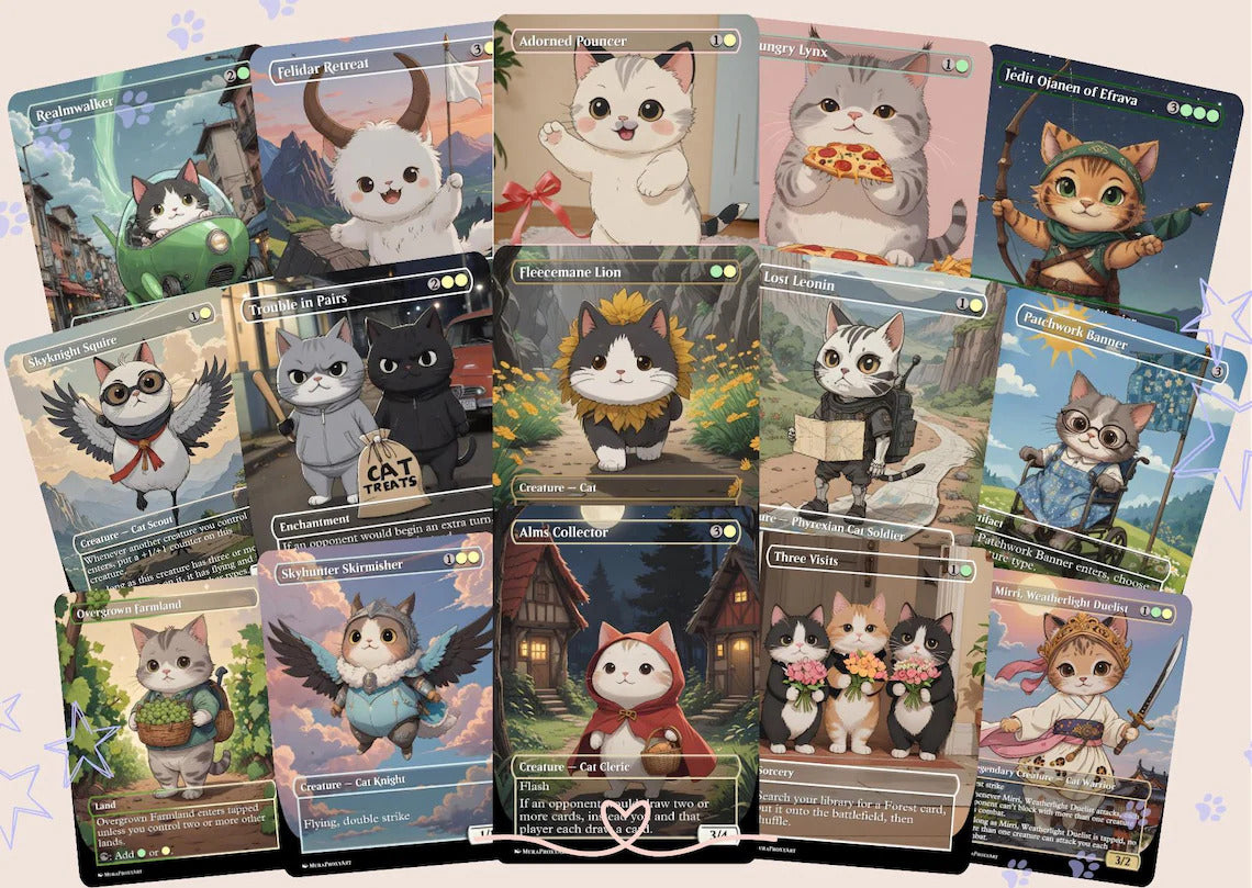 Arahbo Cat Tribal Proxy Commander Deck, 100 Cards + 14 Free Tokens | Cute Custom Full Art | MuraProxyArt