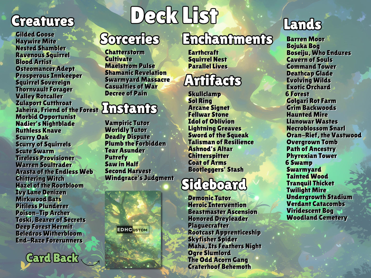 Squirrel Proxy Deck Chatterfang Combo 100 Cards + Sideboard + Tokens | Premium Quality Custom MTG Proxies for EDH Commander