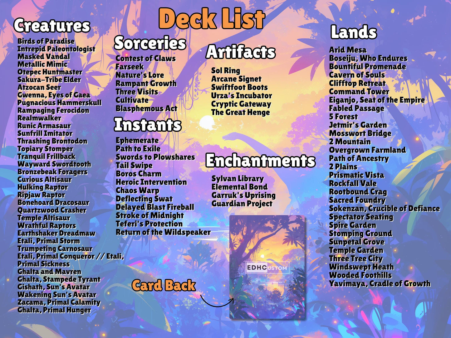 Dinosaur Proxy Deck Pantlaza 100 Cards + Sideboard + Tokens | Premium Quality Custom MTG Proxies for EDH Commander