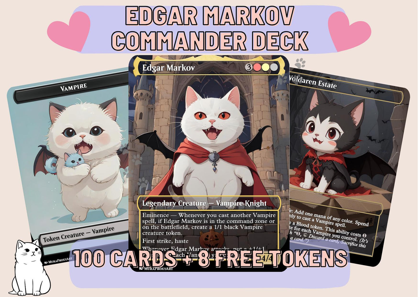 Edgar Markov Vampire Tribal Proxy Commander Deck, 100 Cards + 8 Free Tokens | Cute Custom Full Art | MuraProxyArt