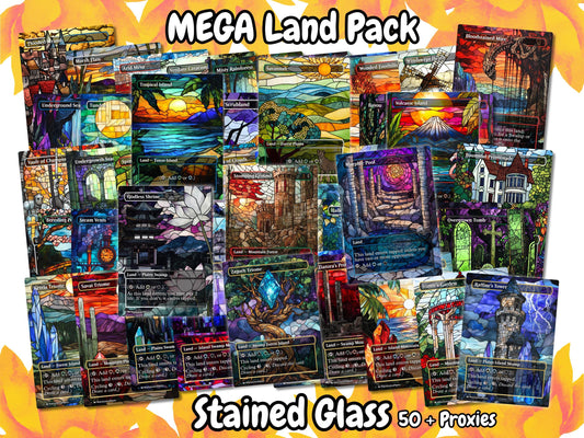 Mega EDH land pack (50+ cards) Stained Glass lands set of 50 unique borderless custom proxy lands High quality lands for EDH or cEDH