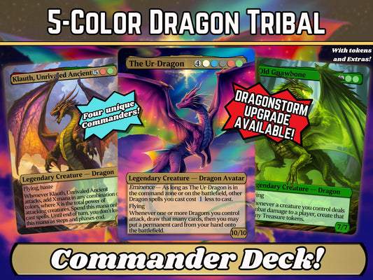 Dragon Tribal Commander Deck - Proxy - 4 Possible Commanders - 5 Colors - Tokens Included - Dragonstorm Upgrade Bundle - 110 card EDH Deck