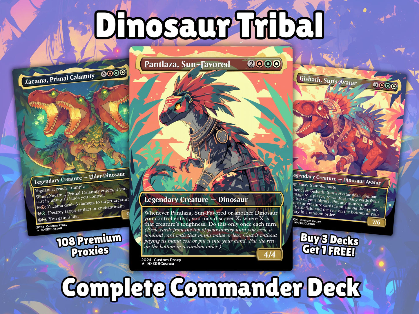Dinosaur Proxy Deck Pantlaza 100 Cards + Sideboard + Tokens | Premium Quality Custom MTG Proxies for EDH Commander