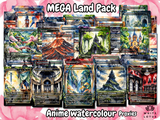 Mega EDH land pack (50+ cards) Anime watercolour lands set of 50 unique borderless custom proxy lands High quality lands for EDH or cEDH