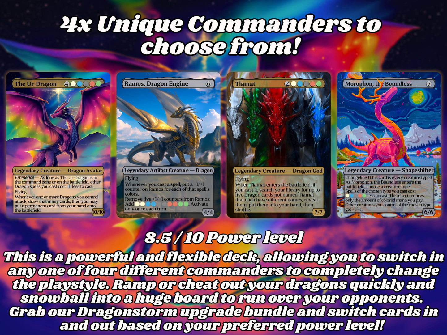 Dragon Tribal Commander Deck - Proxy - 4 Possible Commanders - 5 Colors - Tokens Included - Dragonstorm Upgrade Bundle - 110 card EDH Deck