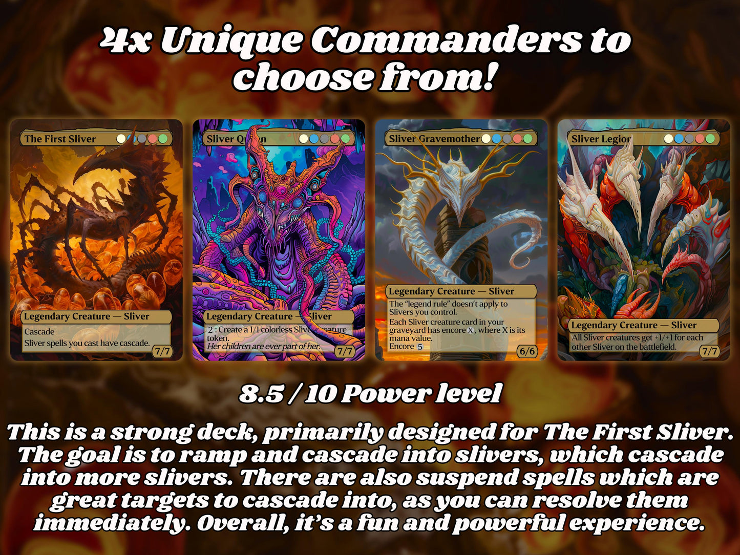 The First Sliver Custom Commander Deck - Proxy - Perfect Magic Gift - Tokens Included - Sliver Tribal Deck - Premium 110 card EDH Deck