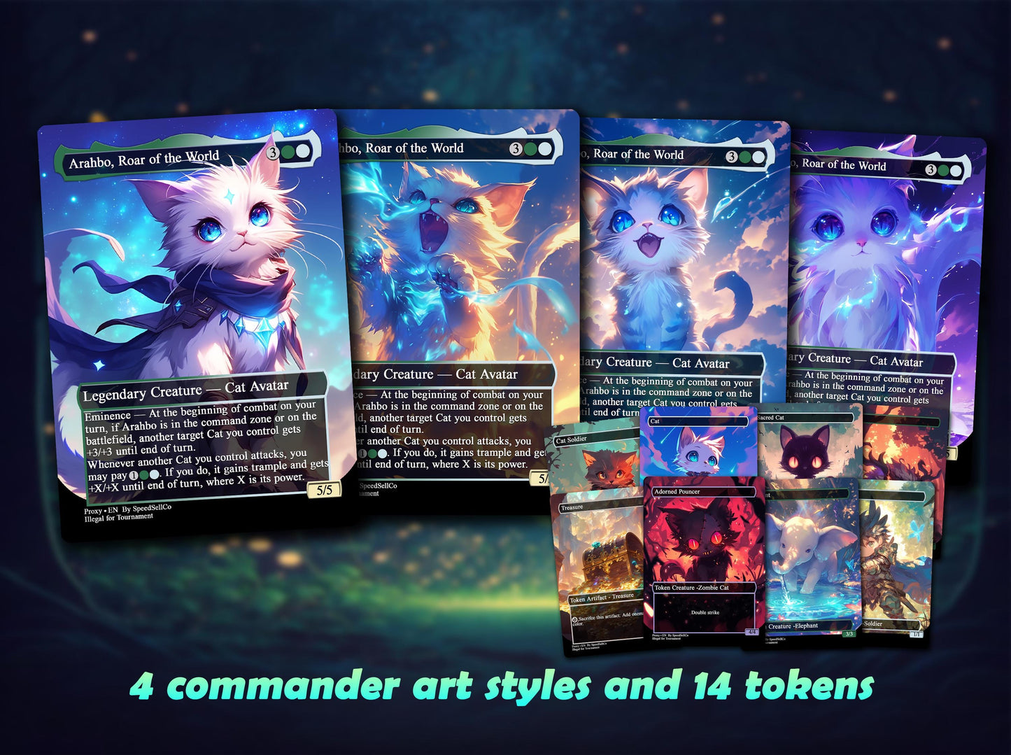 Arahbo Cat Tribal EDH Proxy Deck | Anime Custom Art, Foil Options, Custom Commander Deck + 14 Chibi Tokens