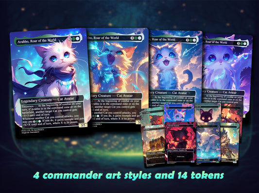 Arahbo Cat Tribal EDH Proxy Deck | Anime Custom Art, Foil Options, Custom Commander Deck + 14 Chibi Tokens