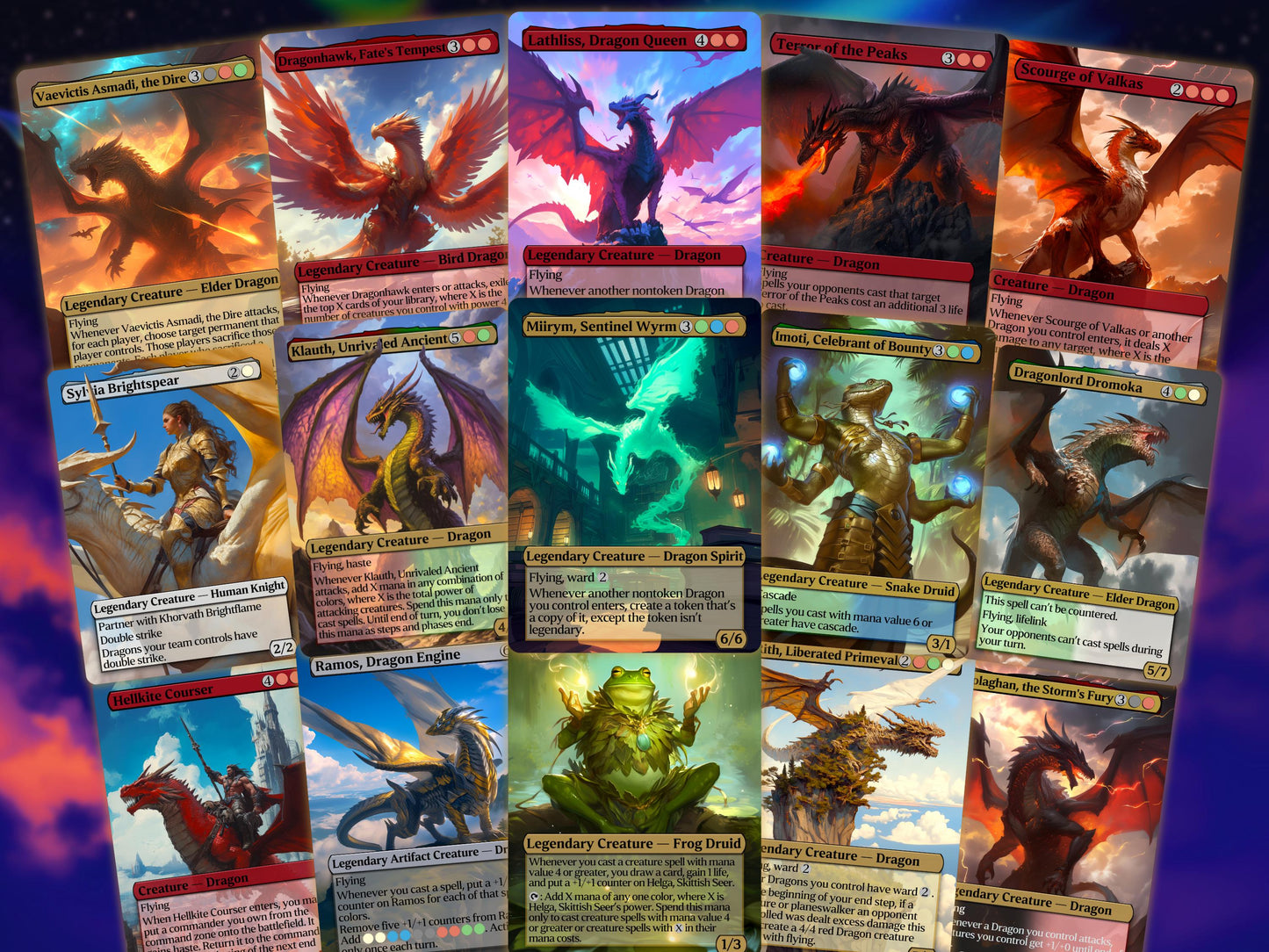 Dragon Tribal Commander Deck - Proxy - 4 Possible Commanders - 5 Colors - Tokens Included - Dragonstorm Upgrade Bundle - 110 card EDH Deck