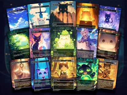Arahbo Cat Tribal EDH Proxy Deck | Anime Custom Art, Foil Options, Custom Commander Deck + 14 Chibi Tokens