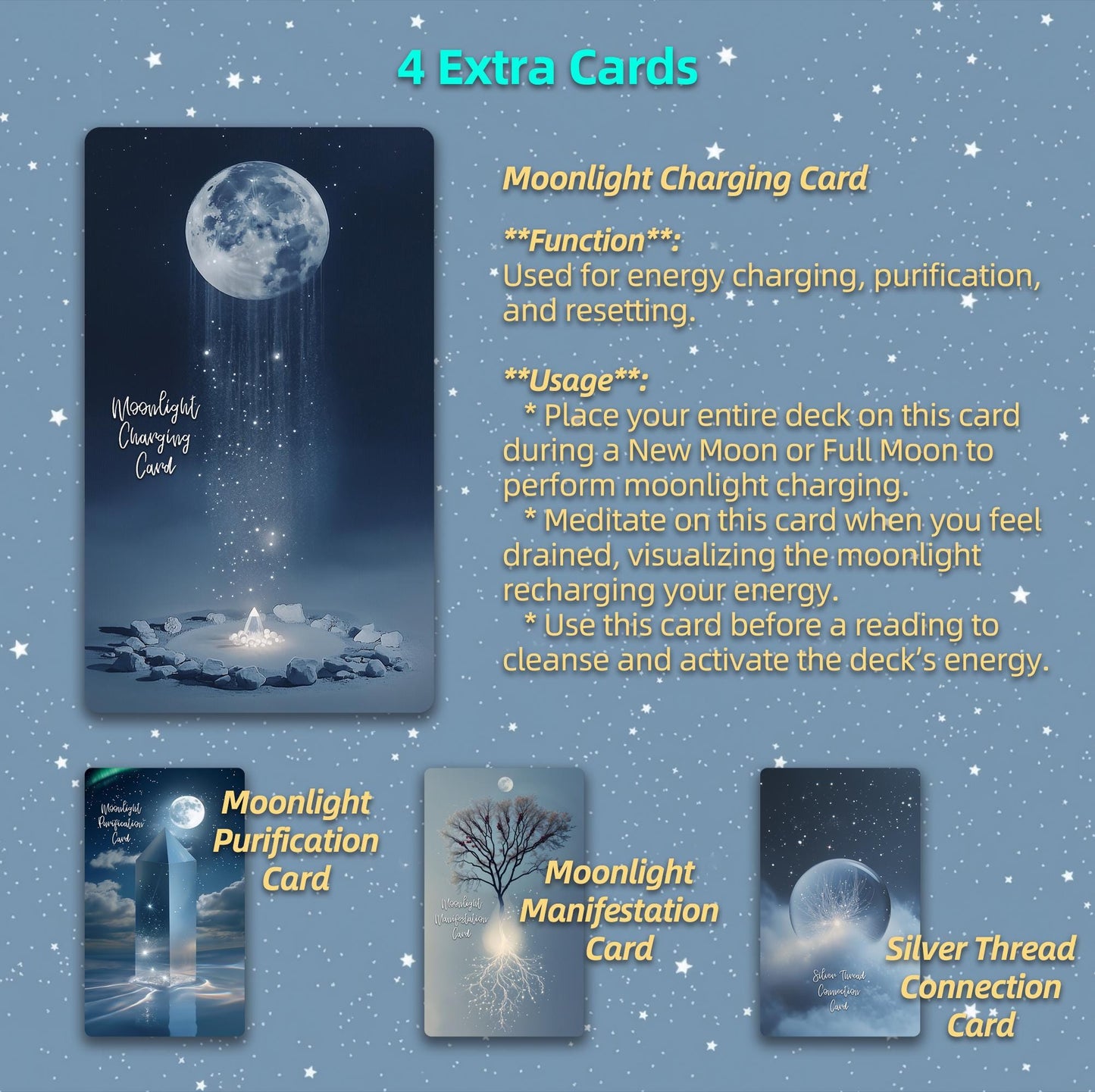 Moonlight Dream Tarot | 78 Tarot Cards Deck, 4 Extra Cards, for Beginner, Silver laser edge, Tarot Deck Gifts