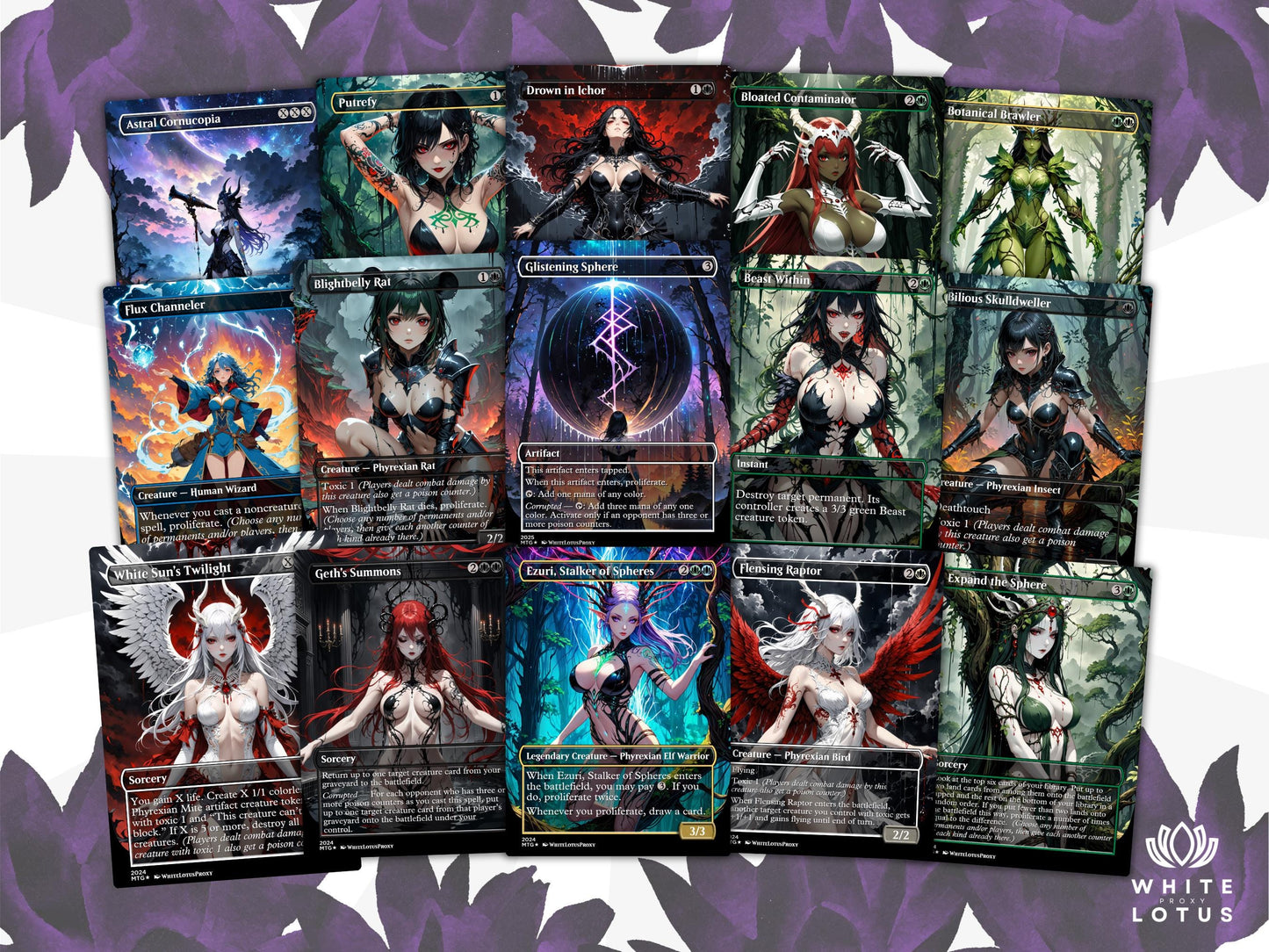 Atraxa INFECT Anime Waifu Ready to Play Proxy Commander Deck Custom Proxy EDH Phyrexian Tribal English High Quality Cards