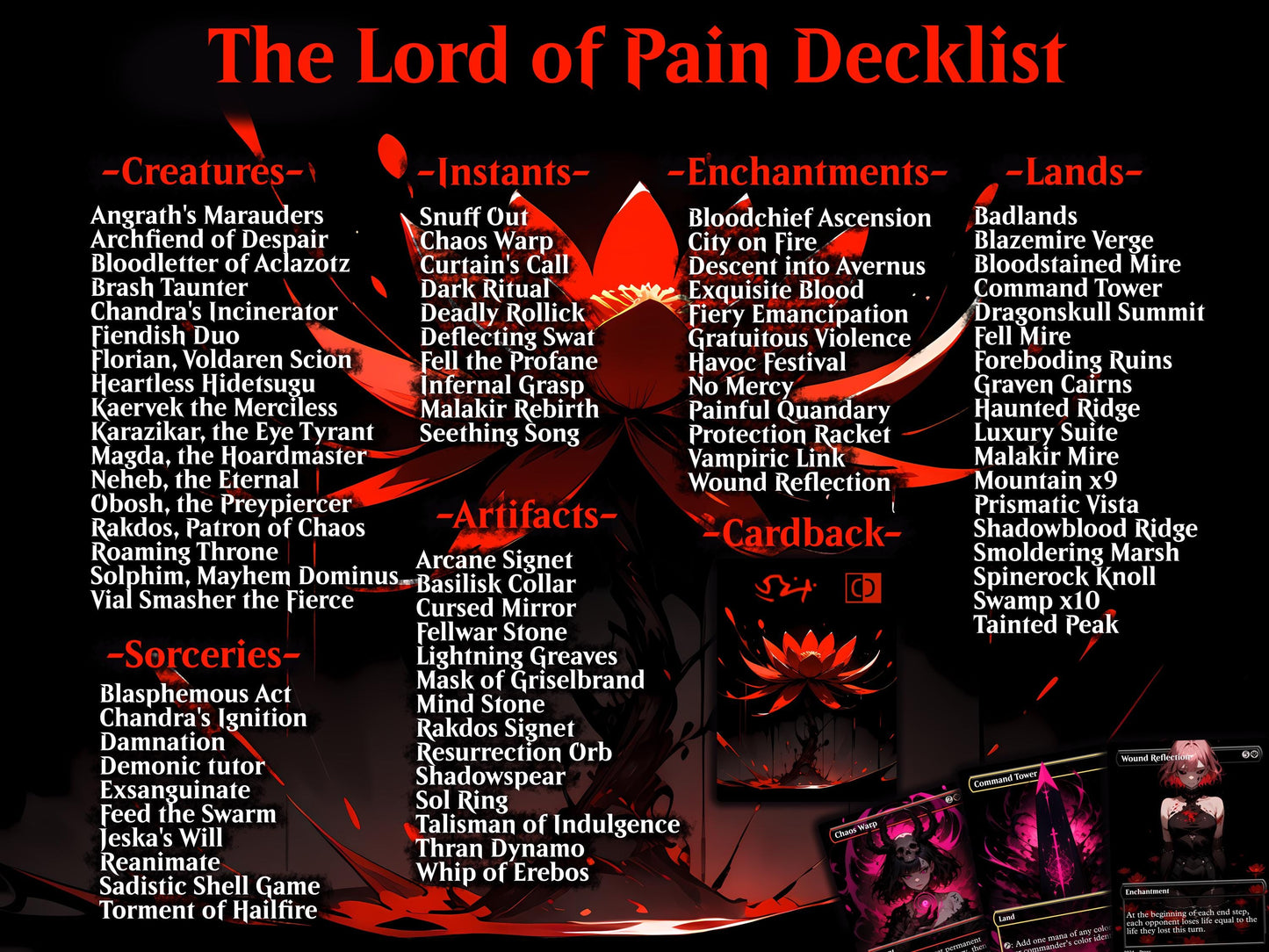 Burn Commander Deck The Lord of Pain Complete EDH Deck Proxy Deck