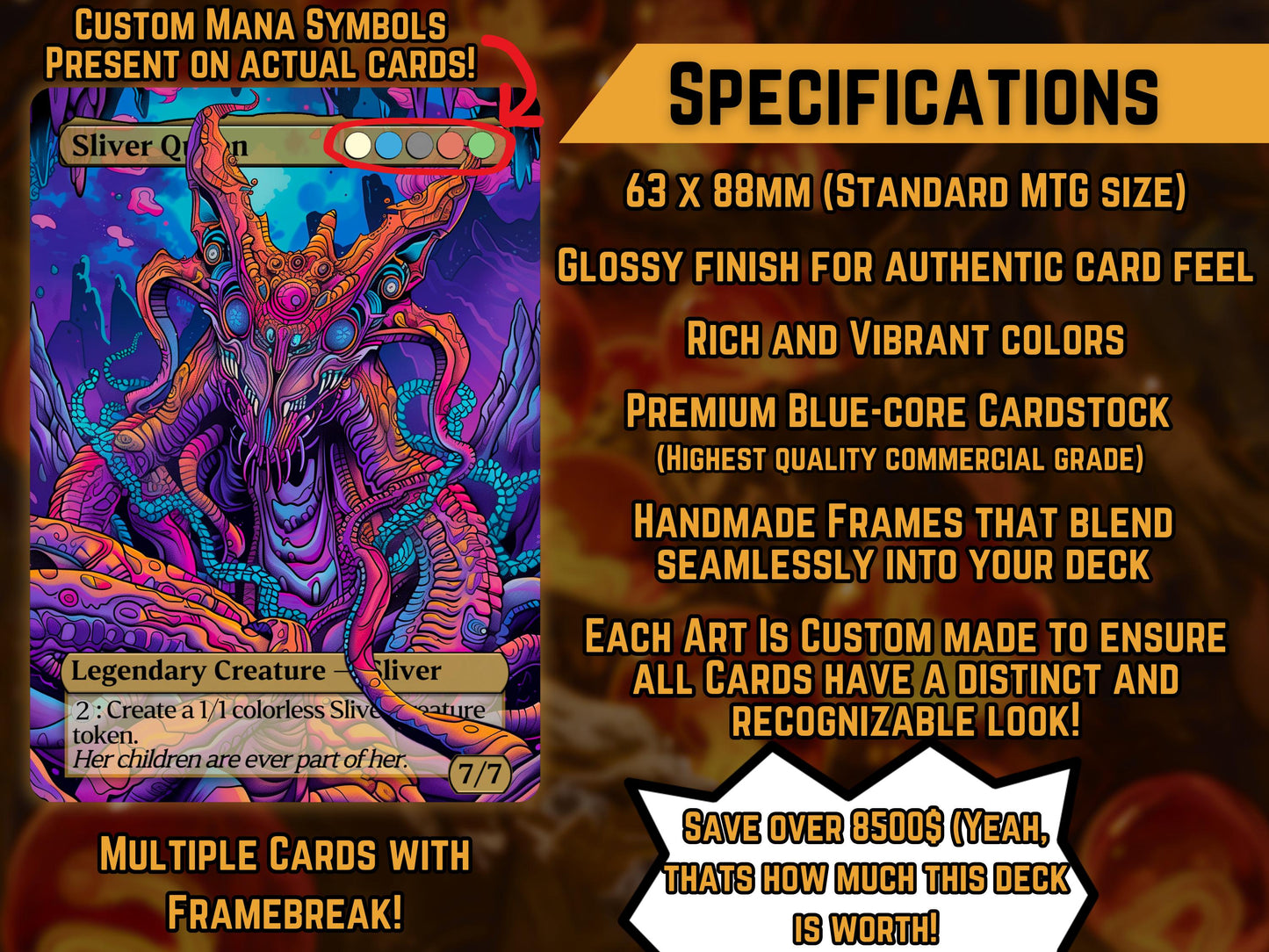 The First Sliver Custom Commander Deck - Proxy - Perfect Magic Gift - Tokens Included - Sliver Tribal Deck - Premium 110 card EDH Deck