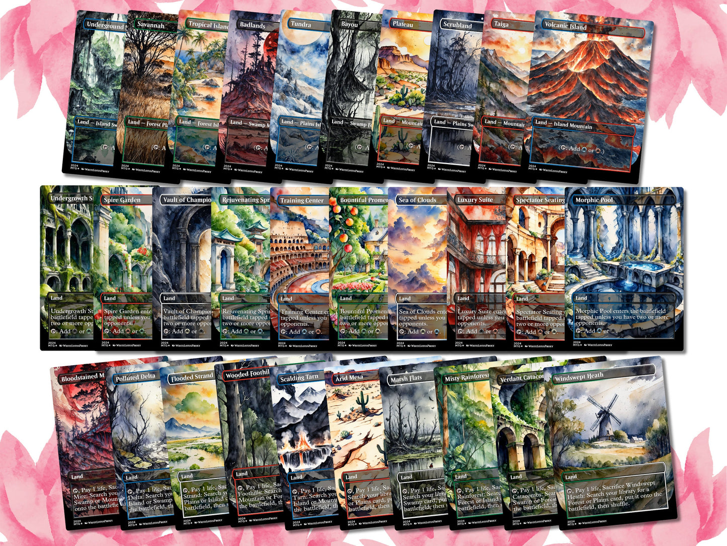 Mega EDH land pack (50+ cards) Anime watercolour lands set of 50 unique borderless custom proxy lands High quality lands for EDH or cEDH